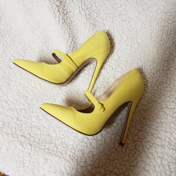 Yellow Micro Fiber Pointy Toe High Stiletto Heels - Picture 5 of 7